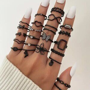 NEW 23ct black rings, trendy stacking rings, butterfly ring, black jewelry, adj